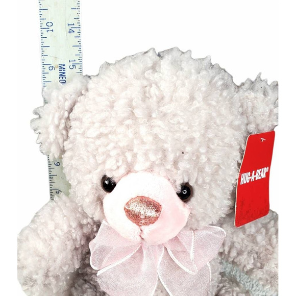 Dan Dee Hug-a-bear Plush Bear Stuffed Animal White Pink Fuzzy Bow Toy 9 in - Picture 5 of 12